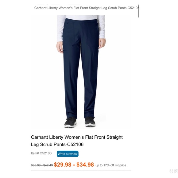 Carhartt Flat Front Straight Leg Scrub Pants - SP - Picture 2 of 3